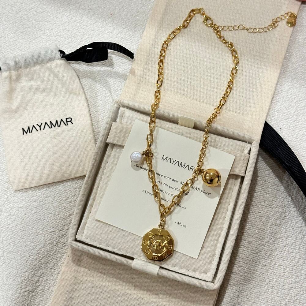 NEW Mayamar Camille Monogram Chain Charm‎ Choker 24K Gold Plated Jewelry - Picture 3 of 3